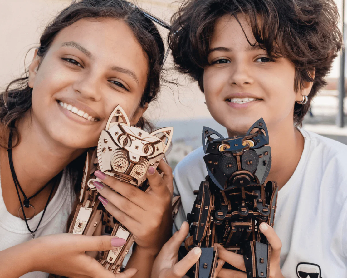 Mechanische Katzen | Eco-Wood-Art | Weiß oder Schwarz