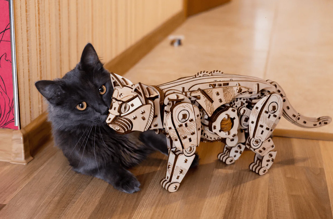 Mechanische Katzen | Eco-Wood-Art | Weiß oder Schwarz